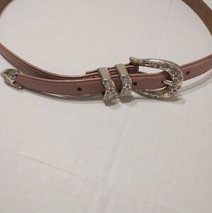 Brighton Jeweled Pink Leather Belt with Silver Buckle Size L 34